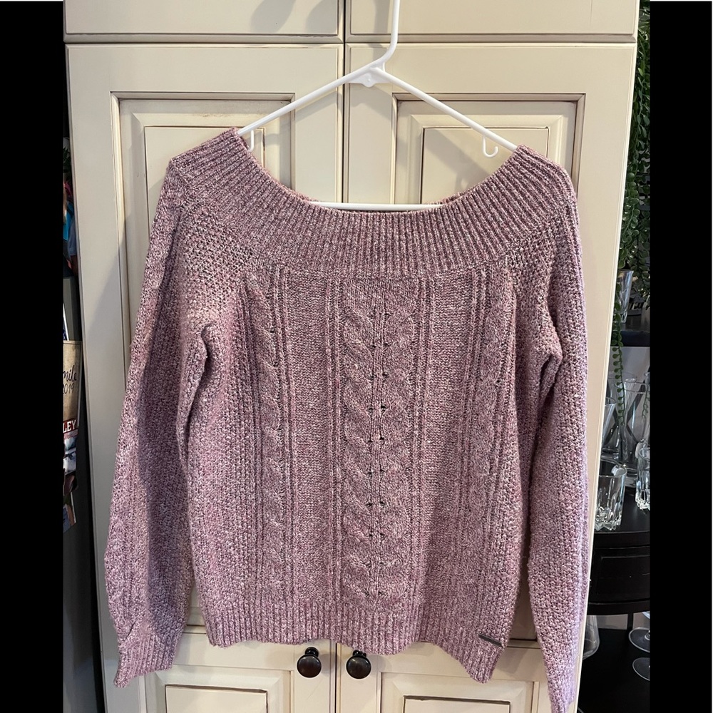 Abercrombie & Fitch Lavender Off-the-Shoulder Cable Knit Sweater